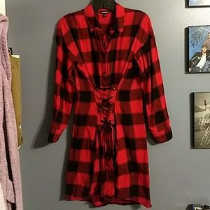 Express Flannel Buffalo Plaid Corset Dress
